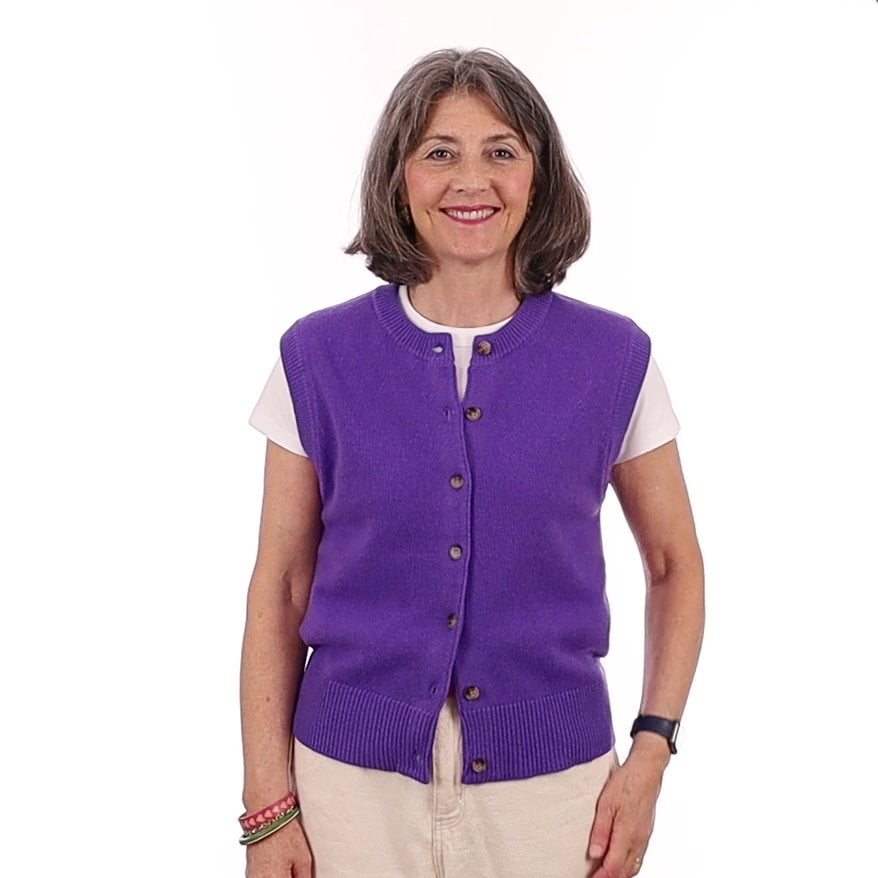 Brand New Periwinkle Purple Luxury Cashmere Crew Neck Waistcoat Medium UK 12-14