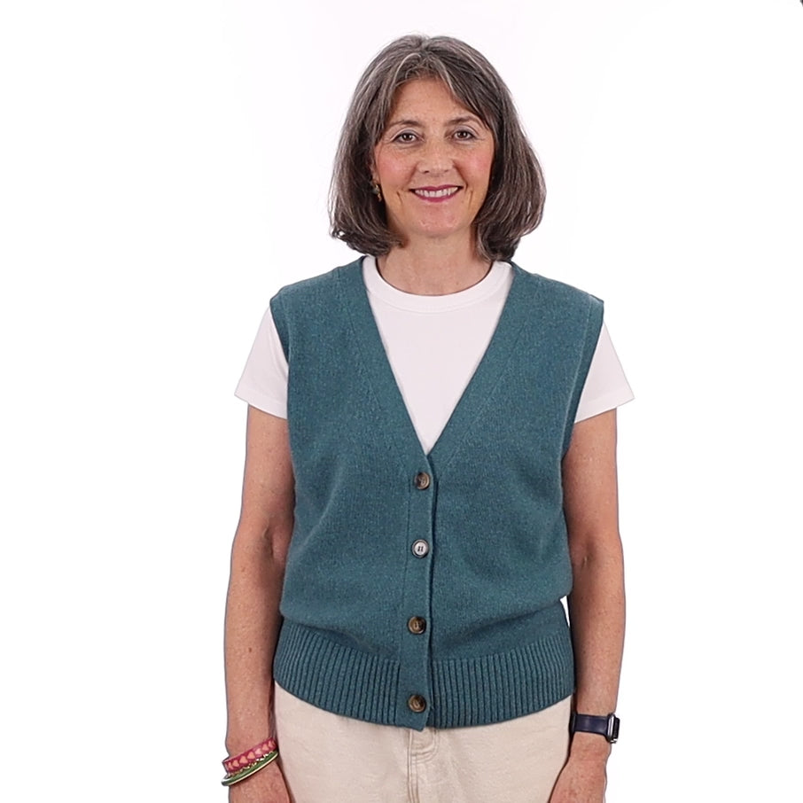 Brand New Ocean Green Luxury Cashmere V Neck Waistcoat Medium UK 12-14