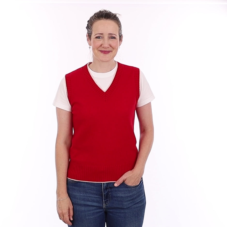 Brand New Post Box Red and Chalk Cashmere V Neck Tank Top Small UK 8-10