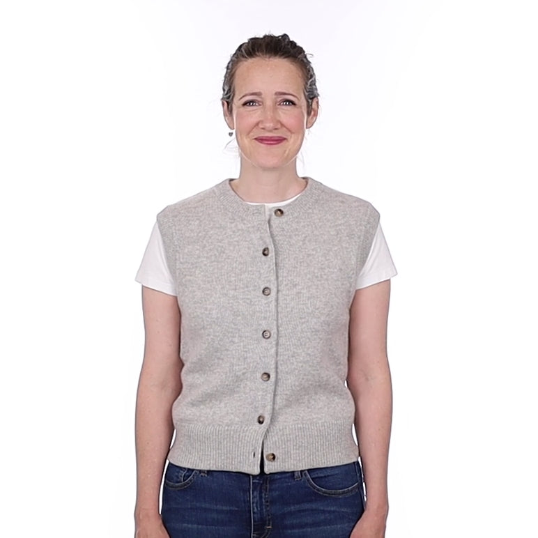 Brand New Mist Grey Luxury Cashmere Crew Neck Waistcoat Small UK 8-10