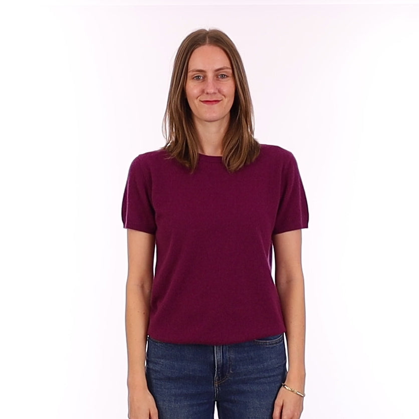 Brand New Mulberry Purple Cashmere Crew Neck T-Shirt Small UK 8-10