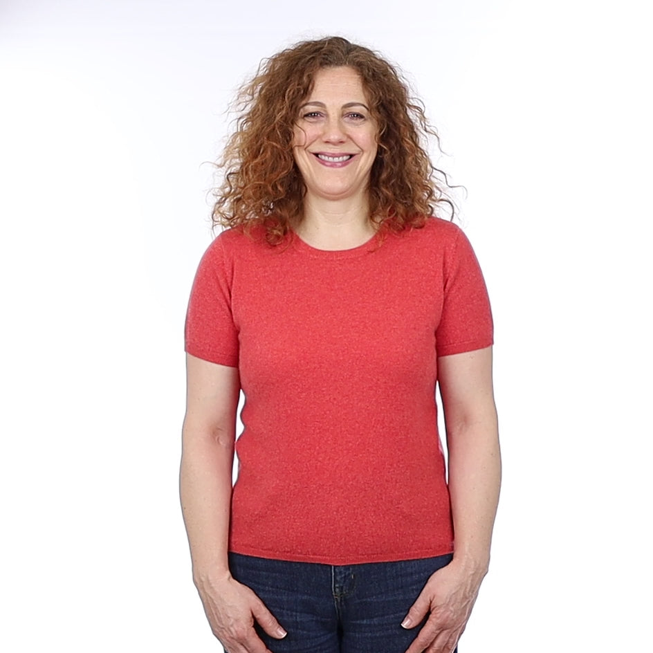Brand New Watermelon Orange Cashmere Crew Neck T-Shirt Medium UK 12-14