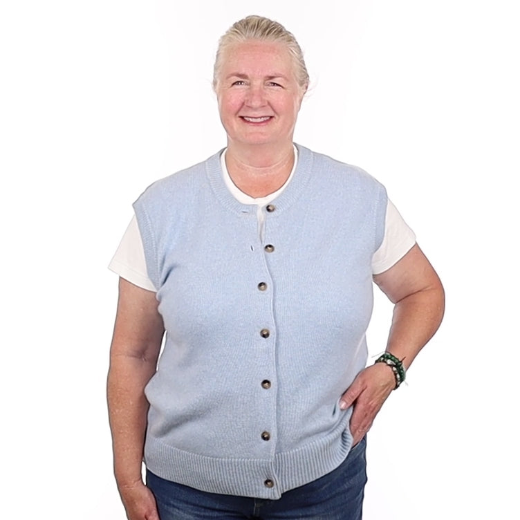 Brand New Baby Blue Cashmere Crew Neck Waistcoat Extra Large UK 20-22