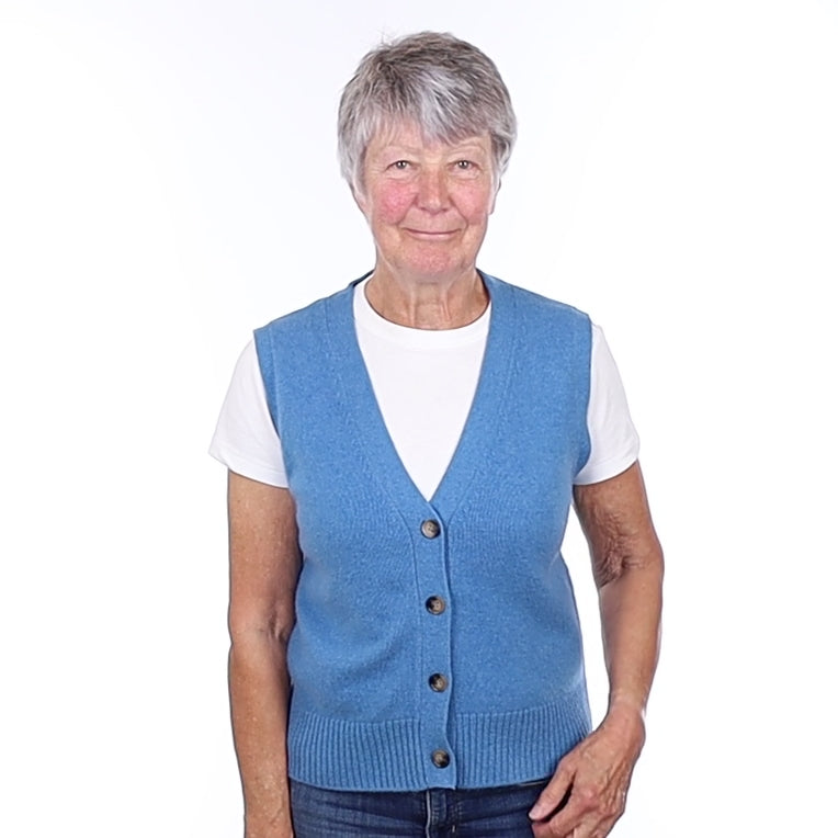 Brand New Mediterranean Blue Luxury Cashmere V Neck Waistcoat Medium UK 12-14