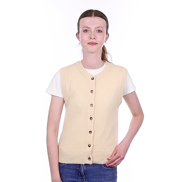 Brand New Vanilla Cream Cashmere Crew Neck Waistcoat Extra Small UK 6-8