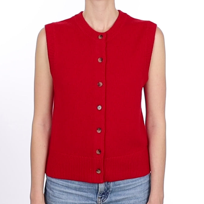 Brand New Post Box Red Luxury Cashmere Crew Neck Waistcoat Small UK 8-10