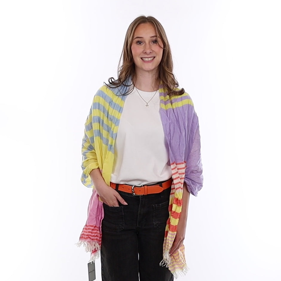 Brand New Scottish Candy Stripe Luxury Woven Cashmere Crinkle Wrap
