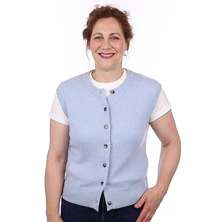 Brand New Baby Blue Luxury Cashmere Crew Neck Waistcoat Medium UK 12-14