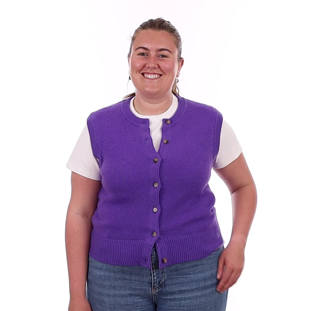 Brand New Periwinkle Purple Luxury Cashmere Crew Neck Waistcoat Large UK 16-18