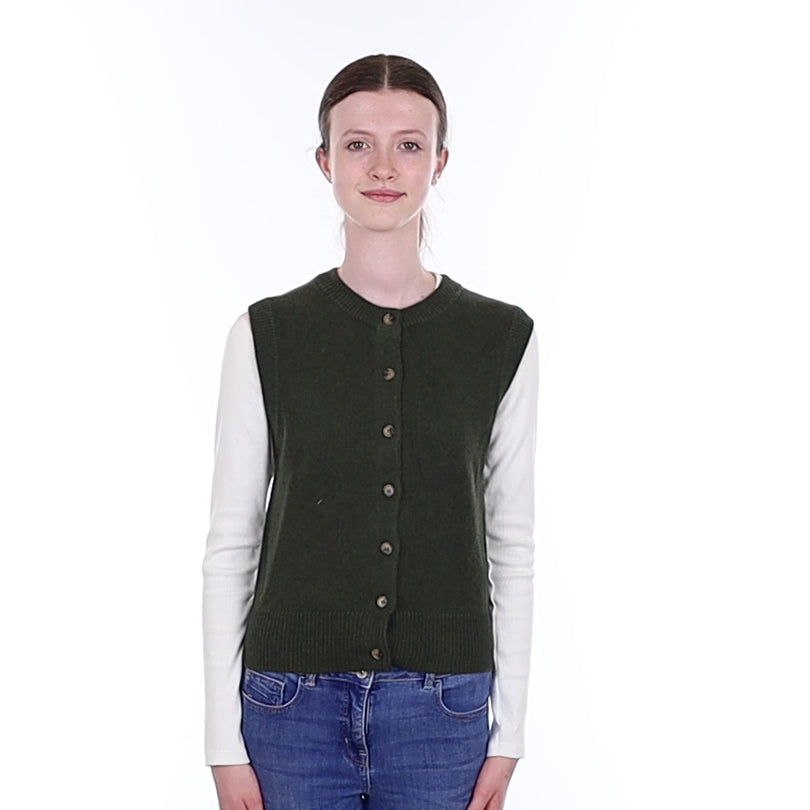 Brand New Khaki Luxury Cashmere Crew Neck Waistcoat Extra Small UK 6-8