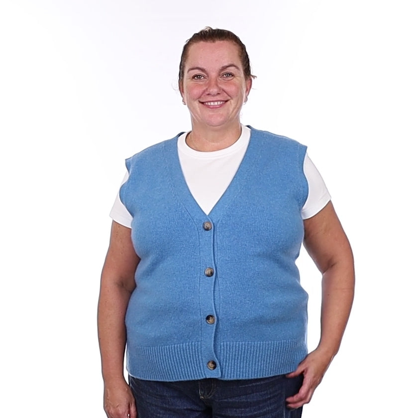 Brand New Mediterranean Blue Luxury Cashmere V Neck Waistcoat Extra Large UK 20-22