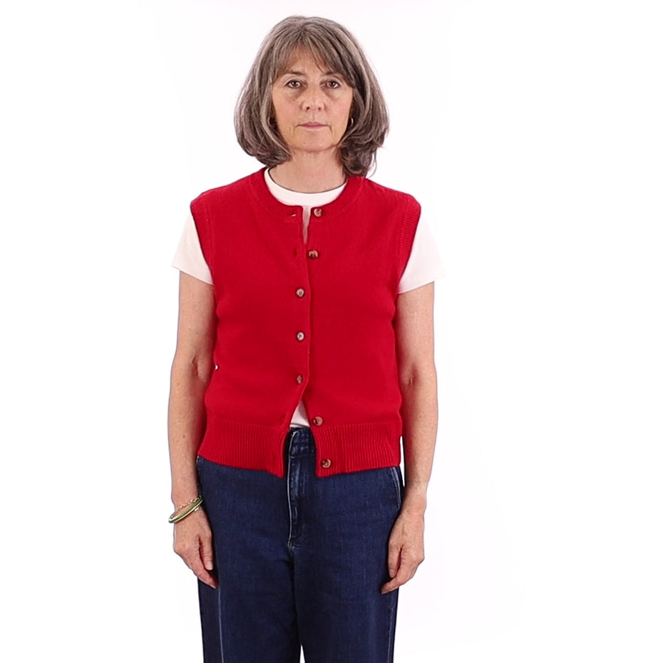 Brand New Post Box Red Luxury Cashmere Crew Neck Waistcoat Medium UK 12-14