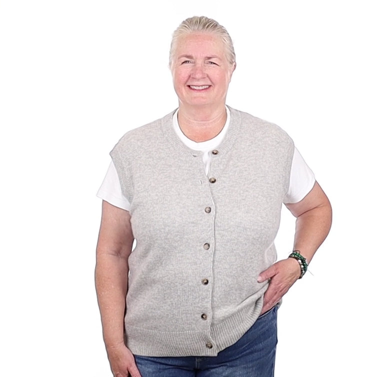 Brand New Mist Grey Luxury Cashmere Crew Neck Waistcoat Extra Large UK 20-22