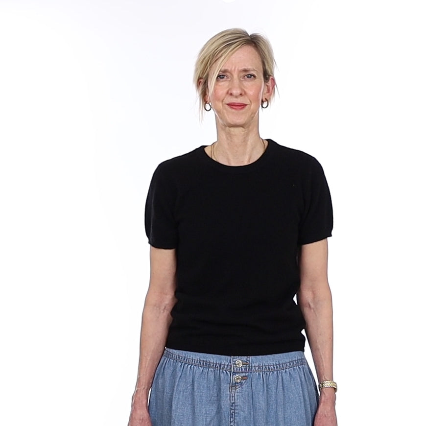 Brand New Black Cashmere Crew Neck T-Shirt Extra Small UK 6-8