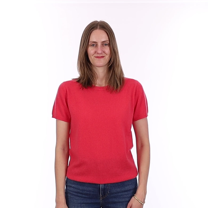 Brand New Coral Pink Cashmere Crew Neck T-Shirt Small UK 8-10