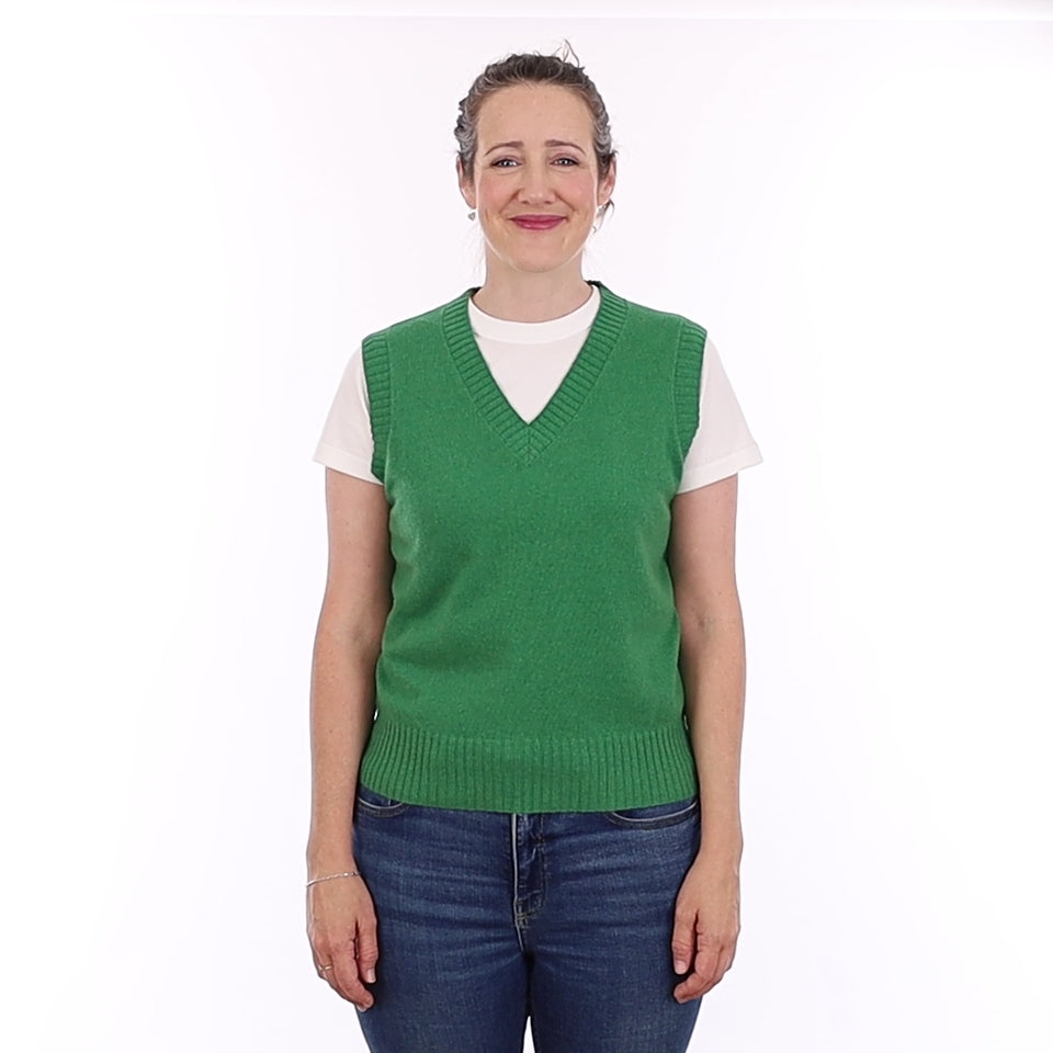 Brand New Jade Green Luxury Cashmere V Neck Tank Top Small UK 8-10