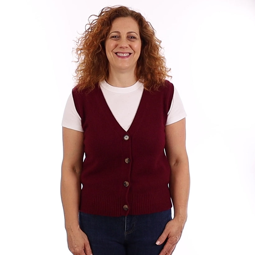 Brand New Wine Red Luxury Cashmere V Neck Waistcoat Medium UK 12-14