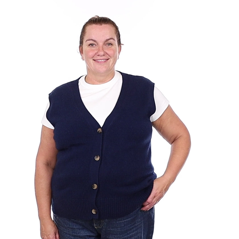 Brand New Navy Luxury Cashmere V Neck Waistcoat Extra Large UK 20-22