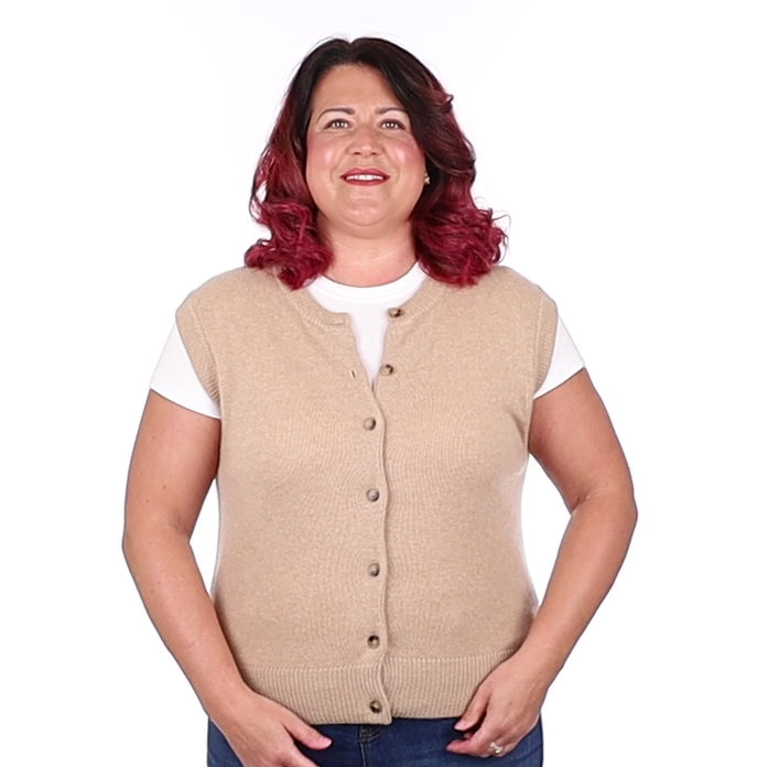Brand New Caramel Luxury Cashmere Crew Neck Waistcoat Extra Large UK 20-22
