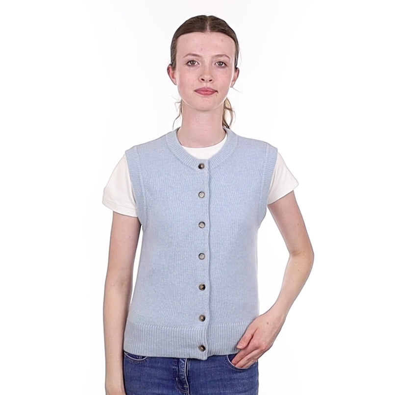 Brand New Baby Blue Cashmere Crew Neck Waistcoat Extra Small UK 6-8