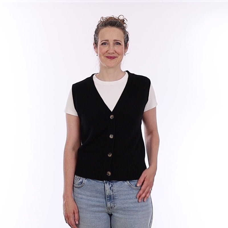 Brand New Black Luxury Cashmere V Neck Waistcoat Small UK 8-10