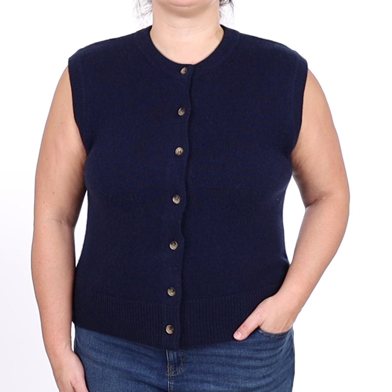 Brand New Navy Luxury Cashmere Crew Neck Waistcoat Large UK 16-18