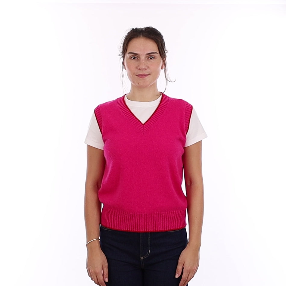 Brand New Hot Pink and Red Cashmere V Neck Tank Top Medium UK 12-14