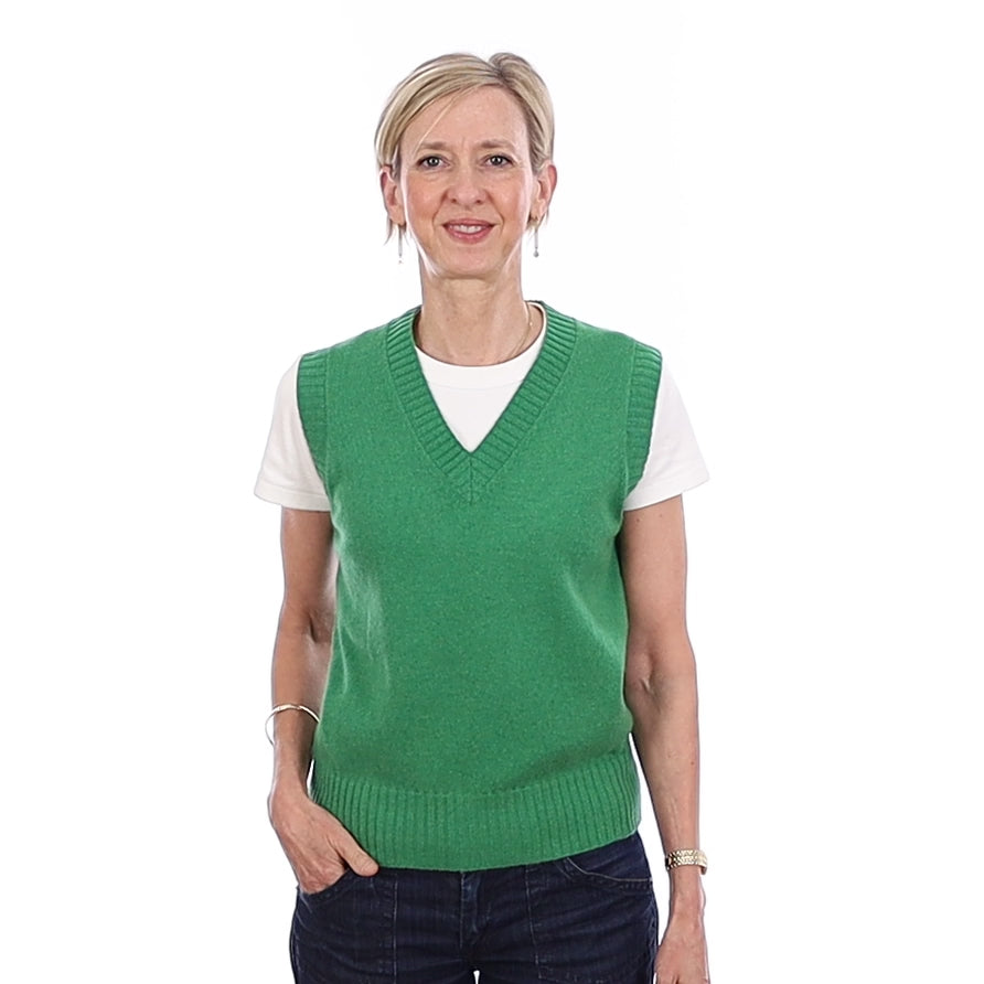 Brand New Jade Green Luxury Cashmere V Neck Tank Top Extra Small UK 6-8