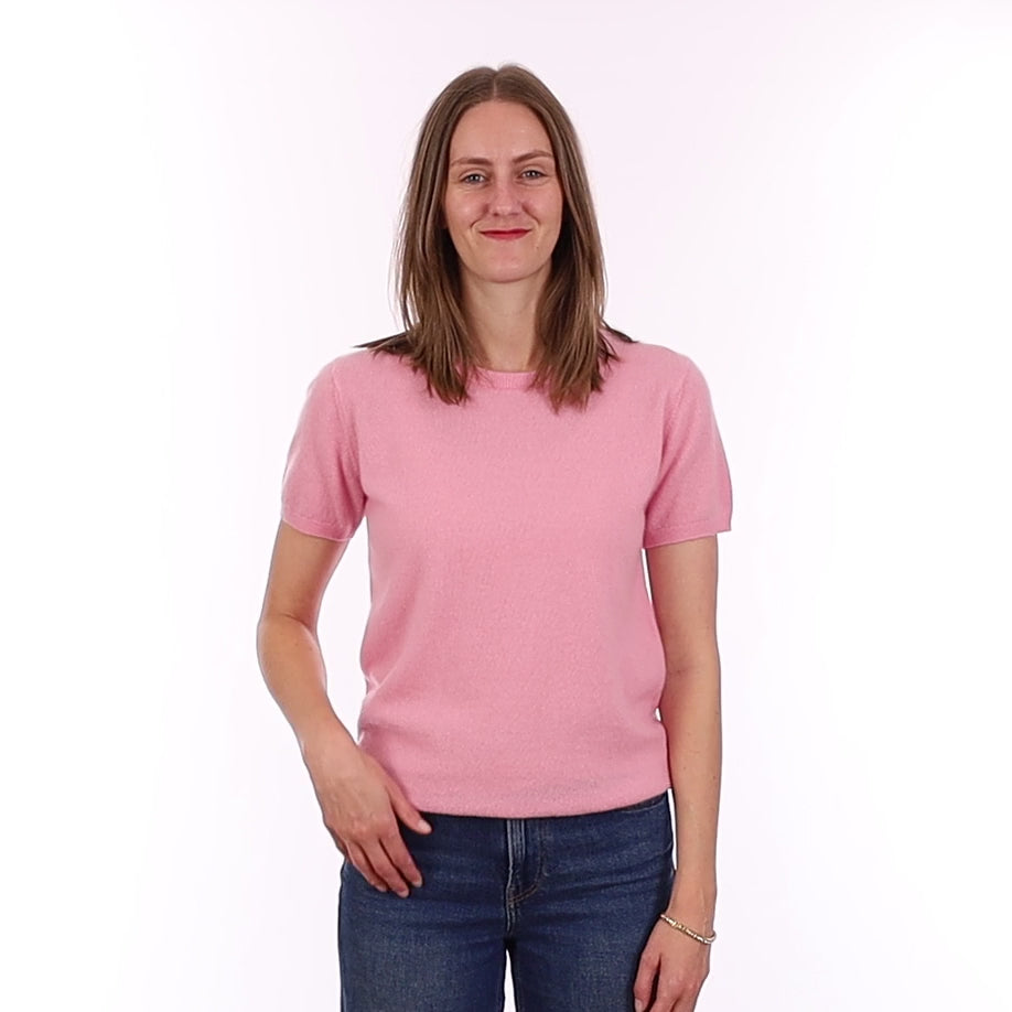 Brand New Candy Floss Pink Cashmere Crew Neck T-Shirt Extra Small UK 6-8