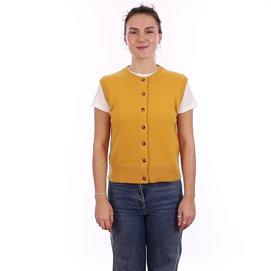 Brand New Mustard Yellow Luxury Cashmere Crew Neck Waistcoat Medium UK 12-14