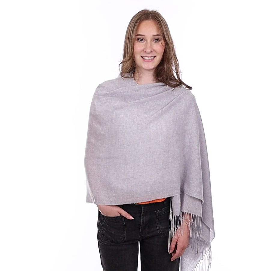 Brand New British Pebble Grey Luxury Woven Cashmere Pashmina