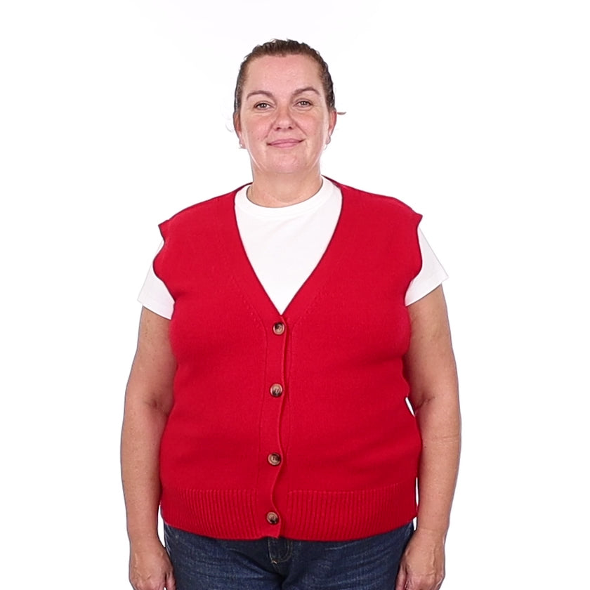 Brand New Post Box Red Luxury Cashmere V Neck Waistcoat Extra Large UK 20-22