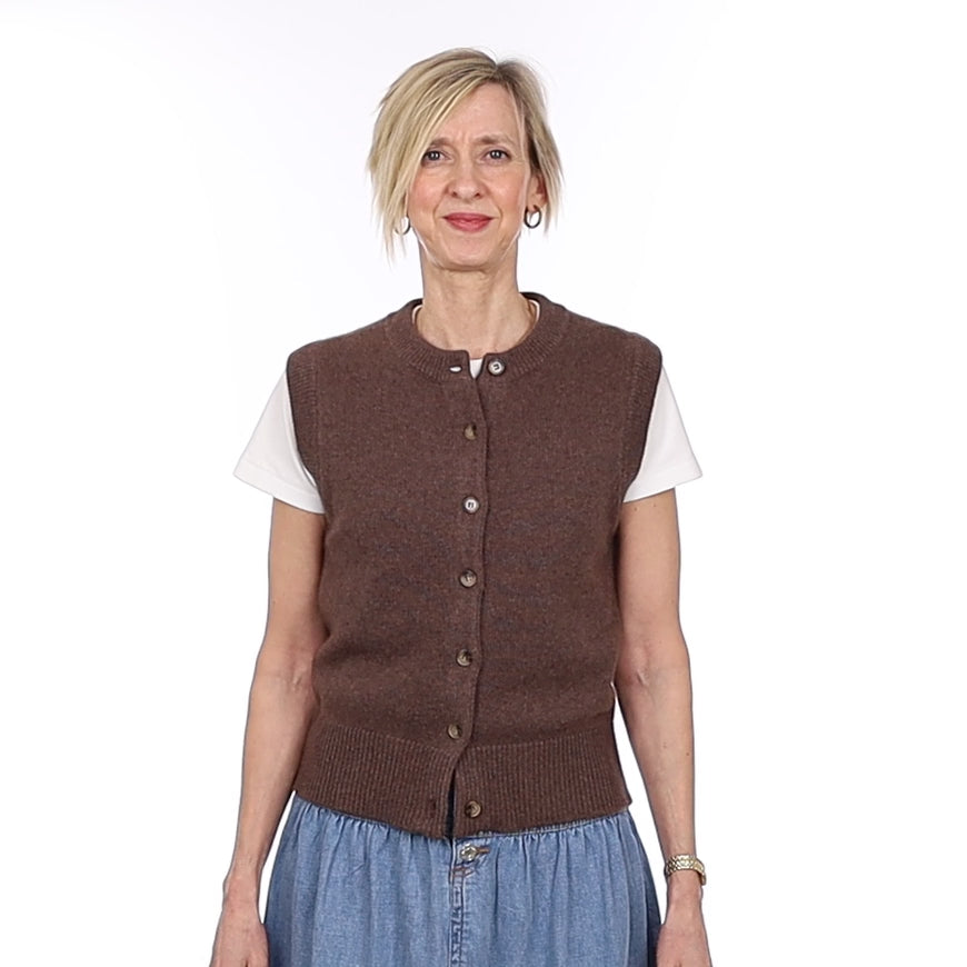 Brand New Mocha Luxury Cashmere Crew Neck Waistcoat Extra Small UK 6-8