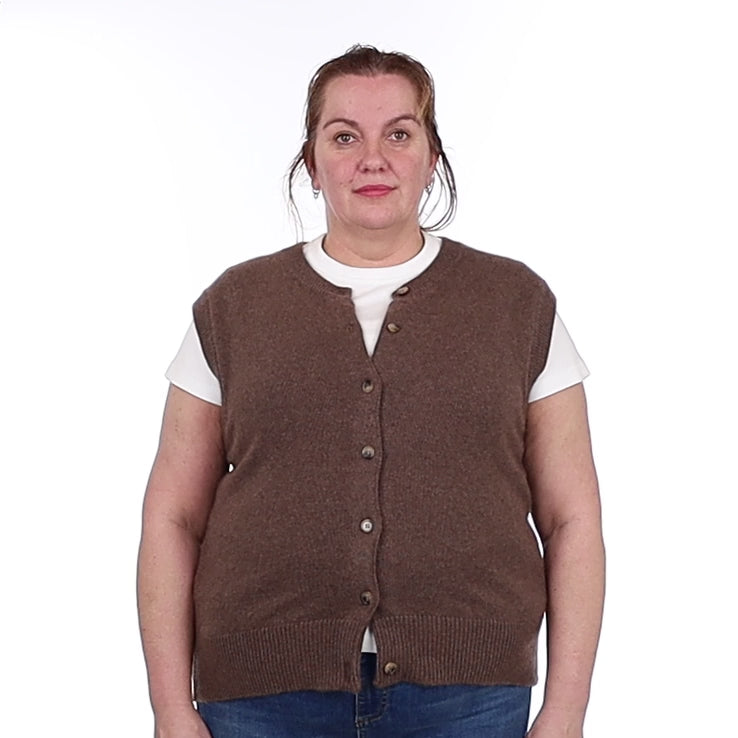 Brand New Mocha Luxury Cashmere Crew Neck Waistcoat Extra Large UK 20-22