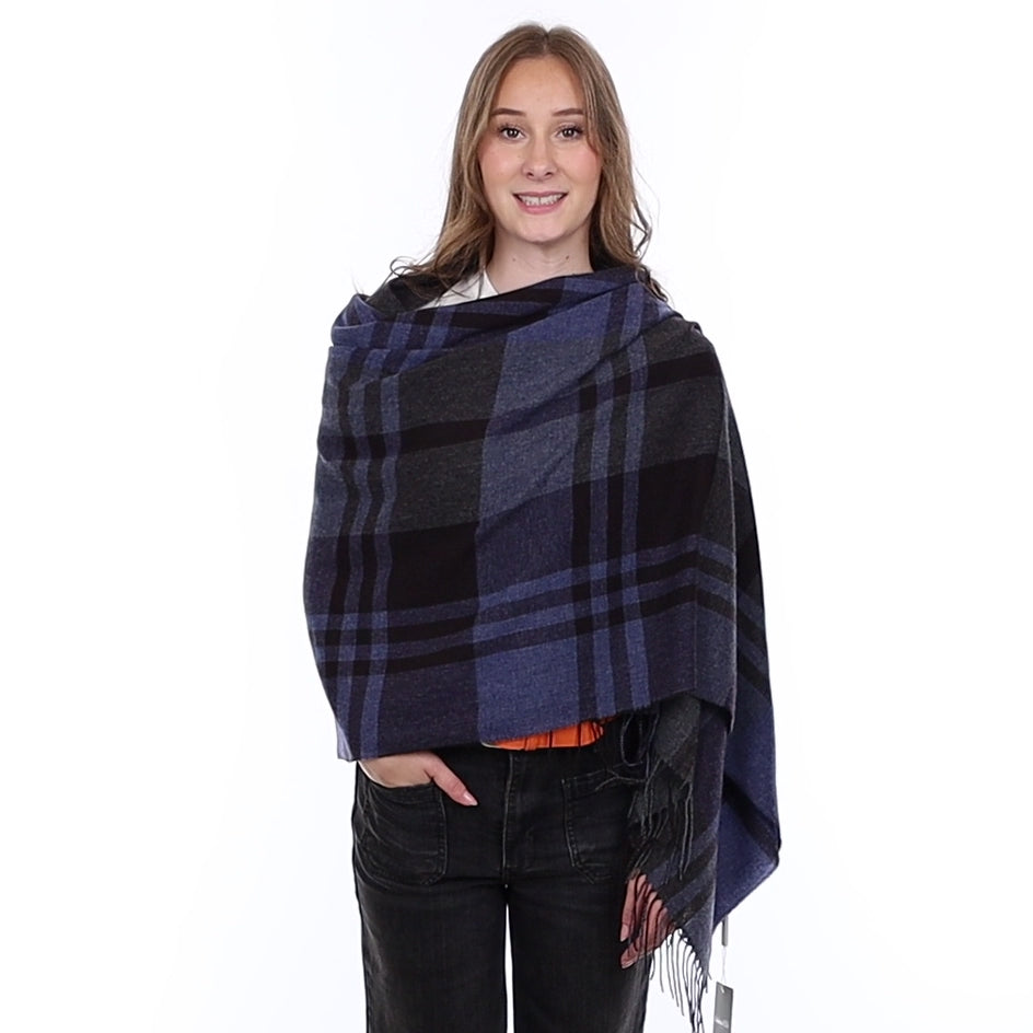 Brand New British Naval Blue Tartan Luxury Woven Cashmere Pashmina