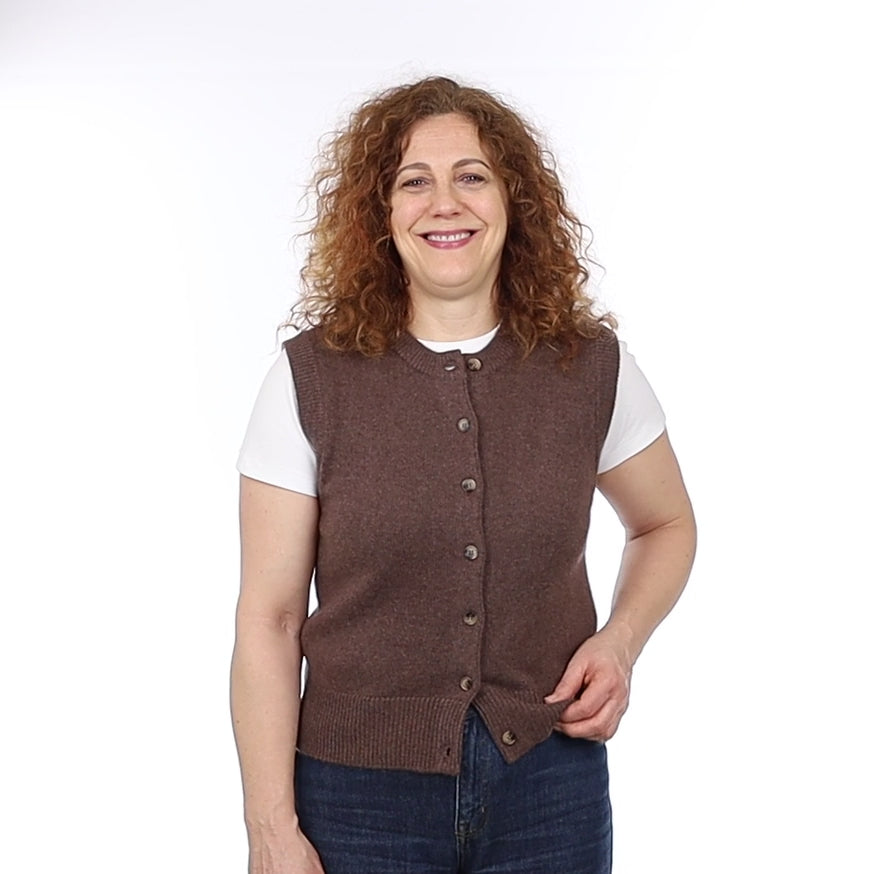 Brand New Mocha Luxury Cashmere Crew Neck Waistcoat Medium UK 12-14