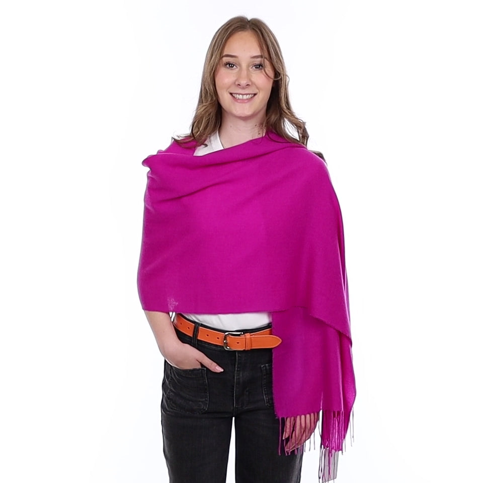 Brand New British Magenta Pink Luxury Woven Cashmere Wrap