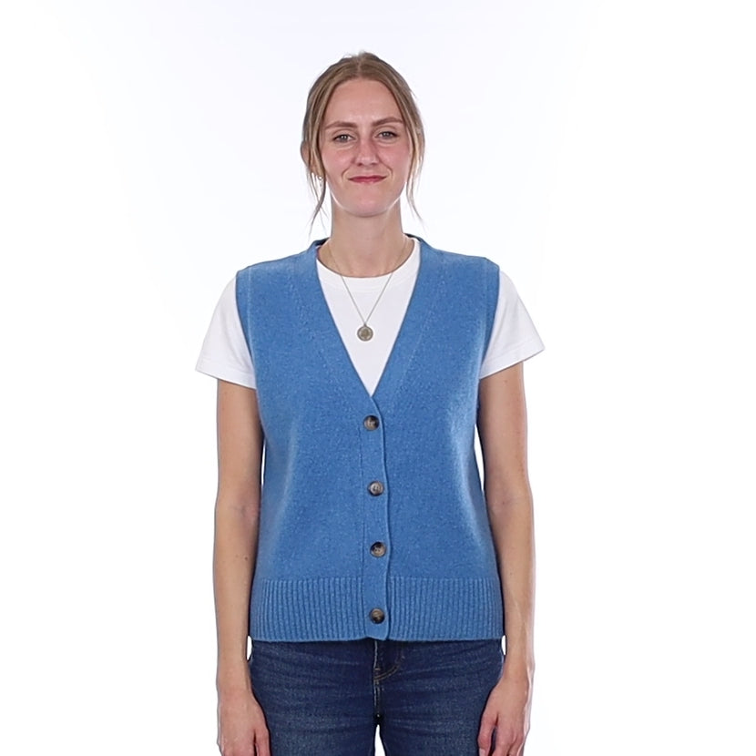 Brand New Mediterranean Blue Luxury Cashmere V Neck Waistcoat Small UK 8-10