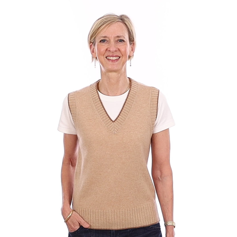 Brand New Caramel and Harvest Luxury Cashmere V Neck Tank Top Extra Small UK 6-8