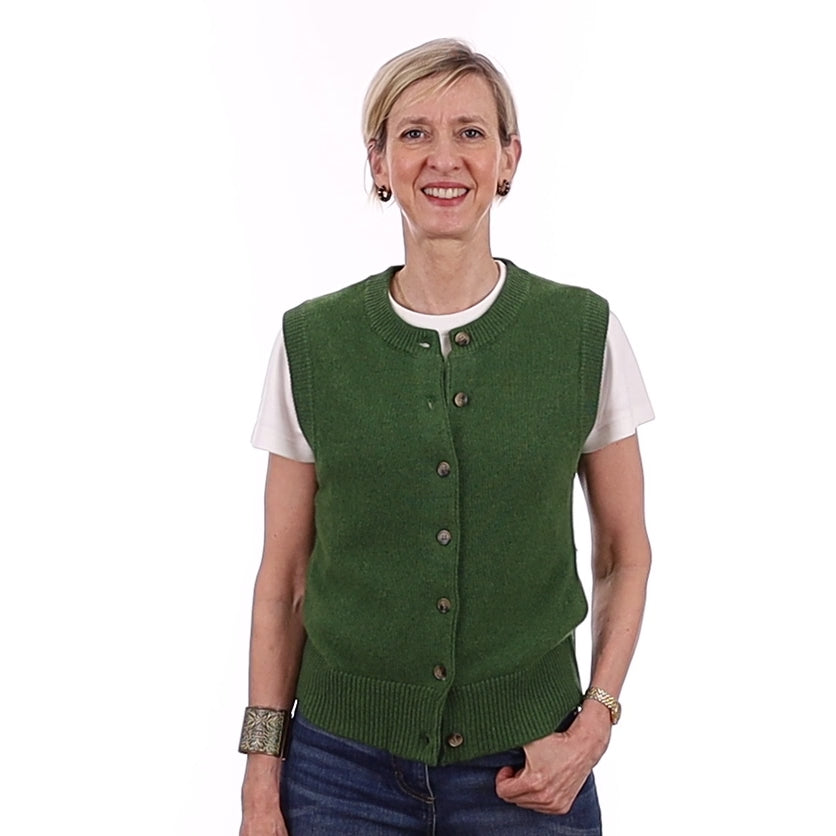 Brand New Willow Green Luxury Cashmere Crew Neck Waistcoat Extra Small UK 6-8