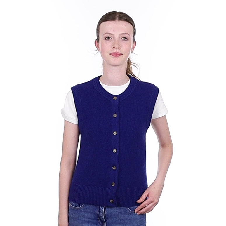 Brand New Lapis Blue Cashmere Crew Neck Waistcoat Extra Small UK 6-8