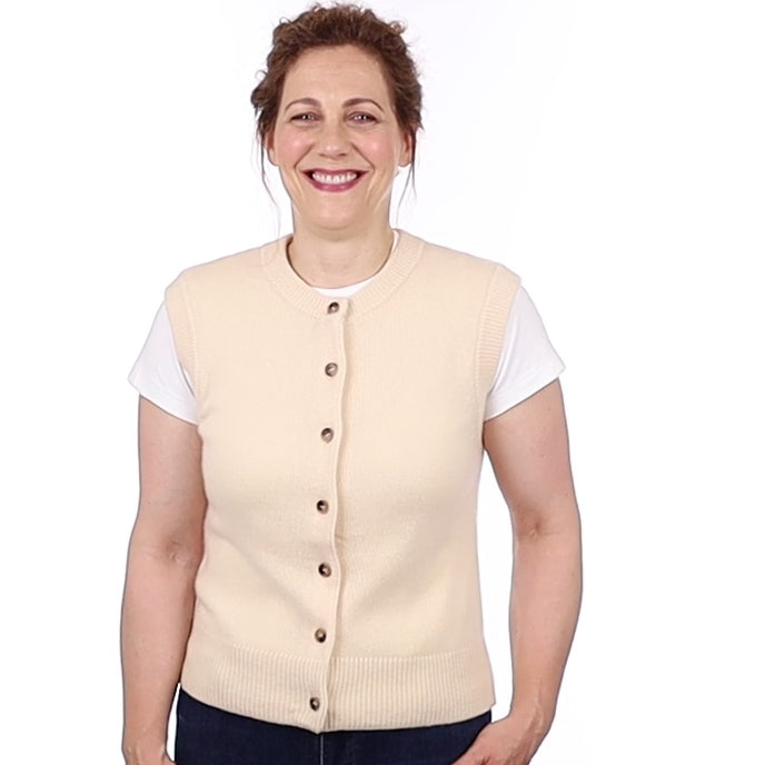 Brand New Vanilla Cream Luxury Cashmere Crew Neck Waistcoat Medium UK 12-14