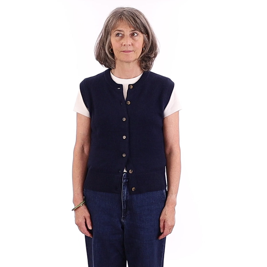 Brand New Navy Luxury Cashmere Crew Neck Waistcoat Medium UK 12-14