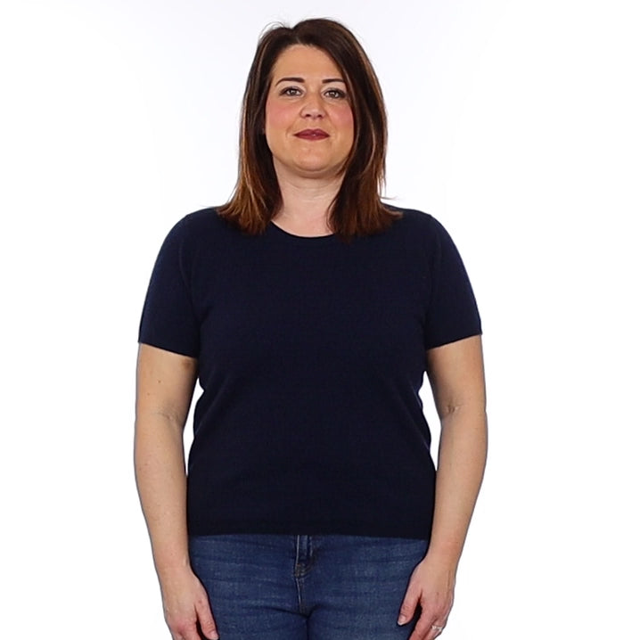 Brand New Navy Cashmere Crew Neck T-Shirt Large UK 16-18