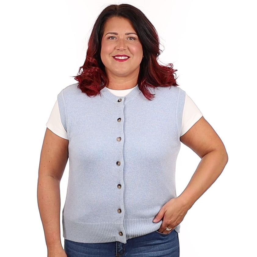 Brand New Baby Blue Luxury Cashmere Crew Neck Waistcoat Large UK 16-18