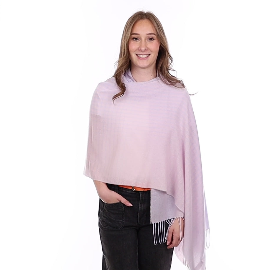 Brand New British Baby Blue & Pink Luxury Woven Cashmere Pashmina
