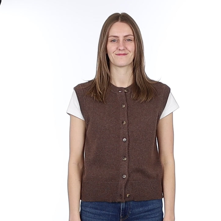 Brand New Mocha Luxury Cashmere Crew Neck Waistcoat Small UK 8-10