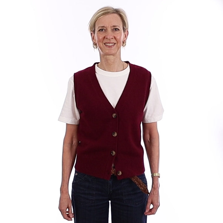 Brand New Wine Red Luxury Cashmere V Neck Waistcoat Extra Small UK 6-8