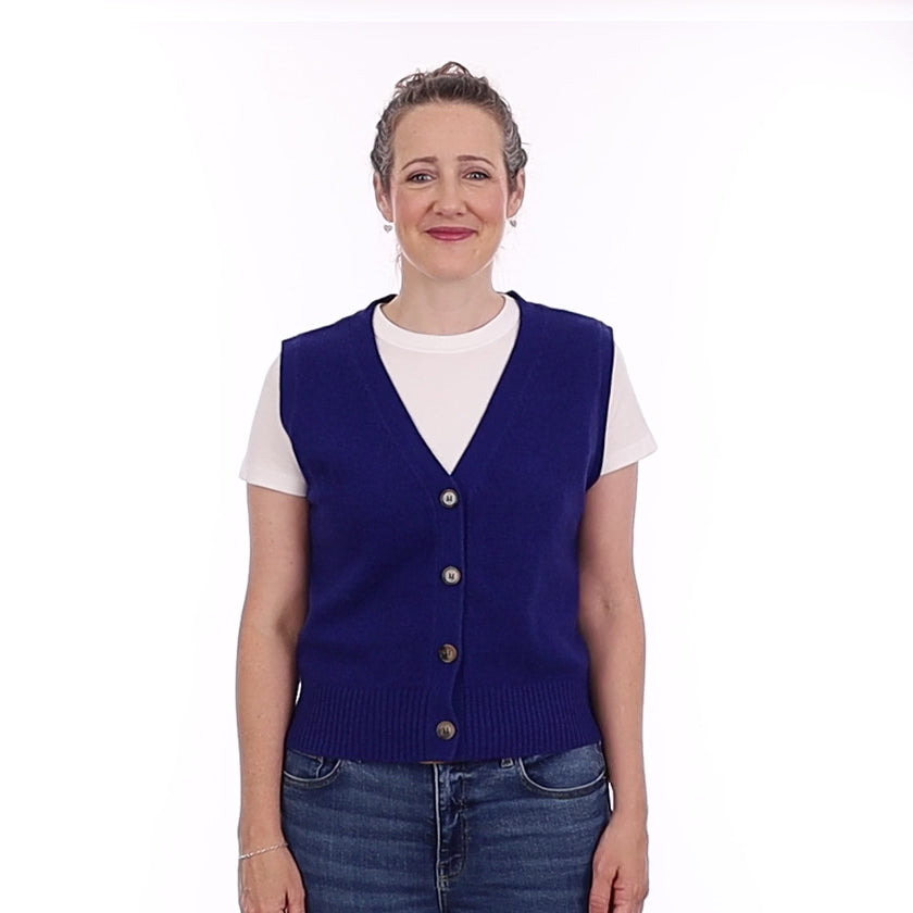 Brand New Lapis Blue Luxury Cashmere V Neck Waistcoat Small UK 8-10