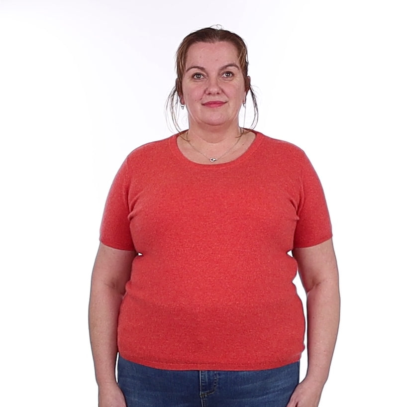 Brand New Watermelon Orange Cashmere Crew Neck T-Shirt Extra Large UK 20-22